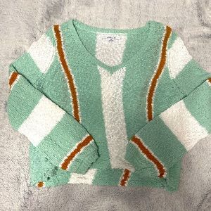 Blue, Tan O’Neil cropped sweater.